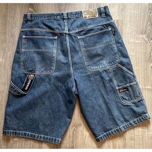 Vintage Y2K Brooklyn Express Dark Wash Carpenter Jean Shorts Jorts Size 42 Hip